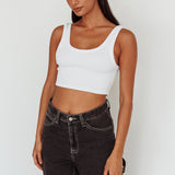 Drifting Ribbed Crop Top White