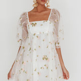 Helen Floral Organza Mini Dress White Pink