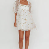 Helen Floral Organza Mini Dress White Pink