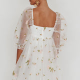 Helen Floral Organza Mini Dress White Pink