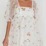 Helen Floral Organza Mini Dress White Pink
