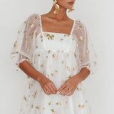 Helen Floral Organza Mini Dress White Pink