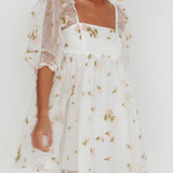 Helen Floral Organza Mini Dress White Pink