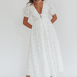 Sunday Kinda Love Puff Sleeve Lace Dress White
