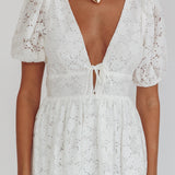 Sunday Kinda Love Puff Sleeve Lace Dress White