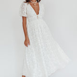 Sunday Kinda Love Puff Sleeve Lace Dress White