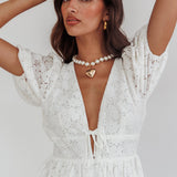 Sunday Kinda Love Puff Sleeve Lace Dress White