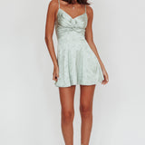 Lumine Floral Jacquard Twist Mini Dress Sage