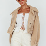 Kya Button Front Shearling Jacket Khaki