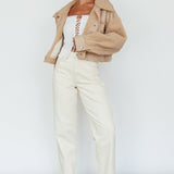 Kya Button Front Shearling Jacket Khaki