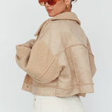 Kya Button Front Shearling Jacket Khaki