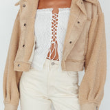Kya Button Front Shearling Jacket Khaki