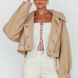 Kya Button Front Shearling Jacket Khaki