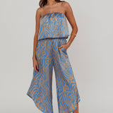 Tongue Tied Printed Strapless Jumpsuit Blue
