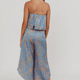 Tongue Tied Printed Strapless Jumpsuit Blue
