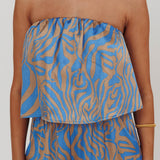 Tongue Tied Printed Strapless Jumpsuit Blue