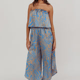 Tongue Tied Printed Strapless Jumpsuit Blue
