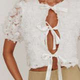 Chiron Front Tie Rosette Top Off White