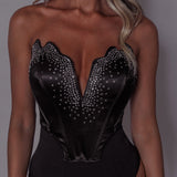Up All Night Diamante Crop Top Black
