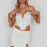 Up All Night Diamante Crop Top White