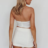 Up All Night Diamante Crop Top White