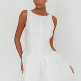 Profile Pic Drop Waist Flounce Mini Dress Textured White