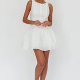 Profile Pic Drop Waist Flounce Mini Dress Textured White