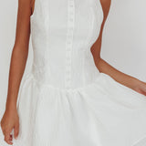 Profile Pic Drop Waist Flounce Mini Dress Textured White