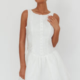 Profile Pic Drop Waist Flounce Mini Dress Textured White