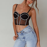 Stop And Stare Diamante Trim Crop Top Black
