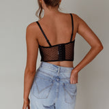 Stop And Stare Diamante Trim Crop Top Black