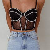 Stop And Stare Diamante Trim Crop Top Black