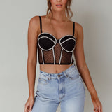 Stop And Stare Diamante Trim Crop Top Black