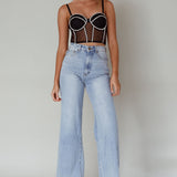 Stop And Stare Diamante Trim Crop Top Black
