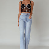 Stop And Stare Diamante Trim Crop Top Black