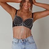 Showgirl Diamante Bra Crop Top Black