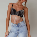 Showgirl Diamante Bra Crop Top Black