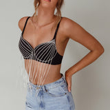 Showgirl Diamante Bra Crop Top Black
