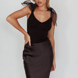 Midsomer Tied Shoulder Bodysuit Black