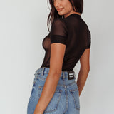 Kyoto Sheer Short Sleeve Bodysuit Black