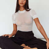 Kyoto Sheer Short Sleeve Bodysuit White