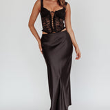 Unrequited Love Satin Maxi Skirt Black
