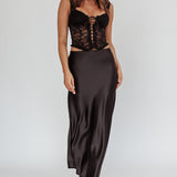 Unrequited Love Satin Maxi Skirt Black