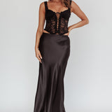 Unrequited Love Satin Maxi Skirt Black
