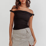Teri Rolled Off-Shoulder Top Black