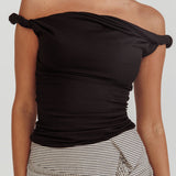 Teri Rolled Off-Shoulder Top Black