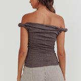 Teri Rolled Off-Shoulder Top Charcoal