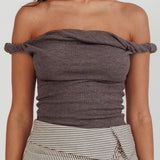 Teri Rolled Off-Shoulder Top Charcoal