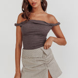 Teri Rolled Off-Shoulder Top Charcoal
