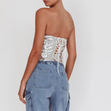 Belgium Strapless Lace-Up Back Top Sequin Silver